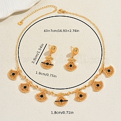 Ethnic Style Brass Micro Pave Cubic Zirconia Filigree Fan Pendant Necklace & Stud Earrings Sets for Women&nbsp;KU3704