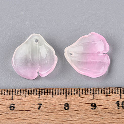 クリアガラスペンダント  花びらチャーム  ツートン  パールピンク  17x17.5x6mm  穴：1.2~1.4mm&nbsp;GLAA-T030-05-02
