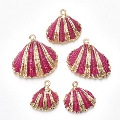 スプレー式塗料＆貝殻ペンダント  鉄パーツ  ライトゴールド  ミックスカラー  18~30x20~30x7~11mm  穴：2mm&nbsp;X-SSHEL-S262-09