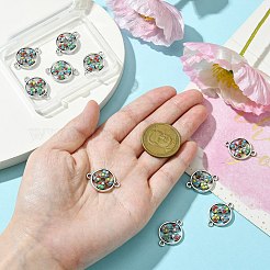 チベットスタイルの合金コネクターチャーム10個。  樹脂と  クローバーとフラットラウンド  アンティークシルバー  12x23x4mm  穴：4mm&nbsp;FIND-CJ0011-51