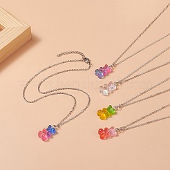 樹脂製のクマのペンダントネックレス  女性用304ステンレスジュエリー  ミックスカラー  15.83インチ（40.2cm）&nbsp;NJEW-JN04251
