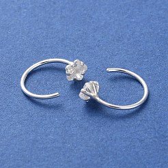 999 個の上質なシルバー マイクロパヴェ クリア キュービックジルコニア プルスルー イヤリング  銀  花  12x4mm&nbsp;EJEW-P296-28C-S