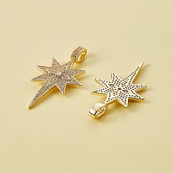 2個真鍮マイクロパヴェクリアキュービックジルコニアペンダント  長持ちメッキ  スター  18KGP本金メッキ  43.5x25x3mm  穴：7x3.5mm&nbsp;KK-SZ0004-41