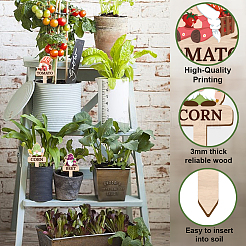 15 個 15 スタイルの木の植物ラベル  シードポッティング用  ハーブ  花  野菜  gnome  120x63.5x3mm  1個/スタイル&nbsp;WOOD-WH0133-033
