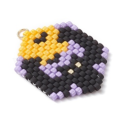 ハロウィーンをテーマにしたガラスシードビーズペンダント  六角  304ステンレススチール製ジャンプリング付き  18KGP本金メッキ  バット  30.5x24x2.5mm  穴：2.5mm&nbsp;PALLOY-MZ00873-01