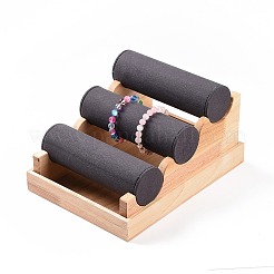 3層ウッドジュエリーブレスレットディスプレイスタンド  マイクロファイバー付き  グレー  24x18x13.4cm&nbsp;RDIS-K003-02A