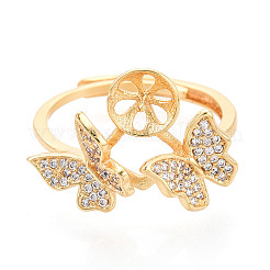 Butterfly Brass Micro Pave Clear Cubic Zirconia Adjustable Ring Settings&nbsp;KK-T076-30G