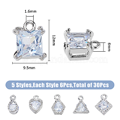 30Pcs 5 Styles Alloy Cubic Zirconia Pendants&nbsp;ZIRC-FH0001-48