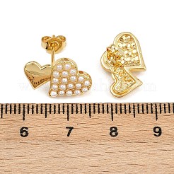 真鍮、ABS樹脂、パール、ハートスタッドピアス  長持ちメッキ  ラックめっき  18KGP本金メッキ  11x16mm&nbsp;EJEW-L275-14G-02