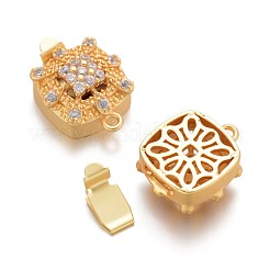 Square Brass Micro Pave Cubic Zirconia Box Clasps&nbsp;KK-M193-03G-NR