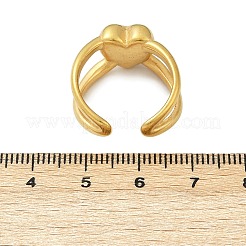 304ステンレススチール製調節可能な女性用オープンカフリング  ハート  ゴールドカラー  10mm&nbsp;RJEW-U063-01A-G