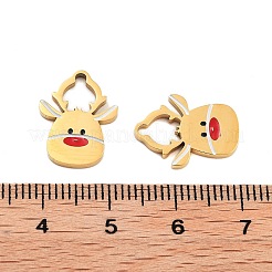 イオンプレーティング（IP）304ステンレスペンダント  クリスマステーマのエナメルチャーム  ゴールドカラー  鹿  16x12x1.5mm  穴：5mm&nbsp;STAS-S140-02E