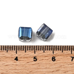 電気メッキガラスビーズ  キューブ  多面カット  スチールブルー  7x7x7mm  穴：1.6mm&nbsp;EGLA-G040-01A-FR01