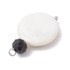 4Pcs 4 Styles Natural Shell & Black Glass Flat Round Pendants&nbsp;PALLOY-JF04290
