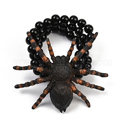 ハロウィーンのプラスチックとアクリルのチャーム付きマルチ連ブレスレット  男性と女性のためのストレッチブレスレット  クモ  鉄パーツ  カラフル  内径：1-3/4インチ（4.5cm）&nbsp;BJEW-H632-01