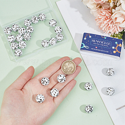 プリントシリコンフォーカルビーズ30個  DIYブレスレットネックレス作り  音符で丸める  ホワイト  15mm  穴：2.5mm&nbsp;SIL-SC0001-73