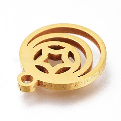 イオンプレーティング（IP）304ステンレススチールチャーム  手動研磨  スターとフラットラウンド  ゴールドカラー  12x10x1mm  穴：1.2mm&nbsp;STAS-A047-20G
