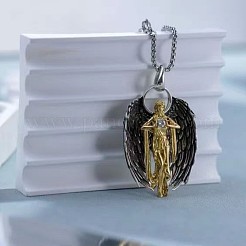 ヴィンテージ風合金製、天使の羽を持つ女神のペンダントネックレス  アンティークシルバー＆ゴールデン  23.62インチ（60cm）&nbsp;WG7F3ED-01