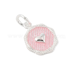 925 Sterling Silver Enamel Flat Round with Heart Charms with Jump Rings and 925 Stamp&nbsp;STER-D288-04S-03