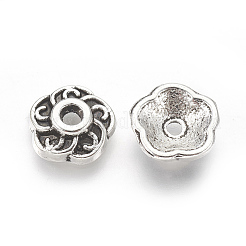 チベット風合金ビーズキャップ  カドミウムフリー＆ニッケルフリー＆鉛フリー  花  アンティークシルバー  9x3mm  穴：1mm&nbsp;LS-LF0459Y-NF