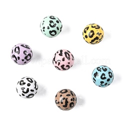 28色プリント不透明アクリルビーズ7個  ヒョウ柄のラウンド  ミックスカラー  15.5mm  穴：2mm  4個/カラー&nbsp;OACR-FS0002-46
