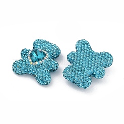 手作り樹脂粘土ラインストーンビーズ  クマのディスコボールビーズ  アクアマリン  31x28x13mm  穴：1.6mm&nbsp;CLAY-NH0001-12D