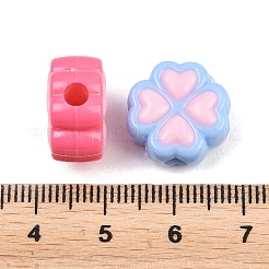 印刷された不透明なアクリルビーズ  四つ葉のクローバーの形  ツートン  ミックスカラー  15x15x8mm  穴：3mm&nbsp;MACR-B838-10
