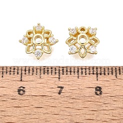 真鍮製マイクロパヴェクリアキュービックジルコニアビーズキャップ  中空の花  18KGP本金メッキ  10.5x10.5x3mm  穴：1.6mm&nbsp;KK-Q071-10G-02