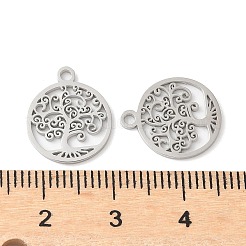 304 Stainless Steel Flat Round with Laser Cut Tree of Life Charms&nbsp;STAS-L022-512P