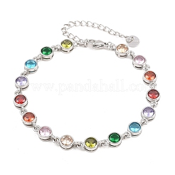 304ステンレススチール製パヴェキュービックジルコニアテニスブレスレット（女性用）  ステンレス鋼色  フラットラウンド  6.85インチ（17.4cm）&nbsp;BJEW-T023-02D-P