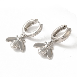 ラックメッキブラスフープピアス  カドミウムフリー＆鉛フリー  長持ちメッキ  昆虫  プラチナ  29x14.5mm&nbsp;EJEW-B062-39P