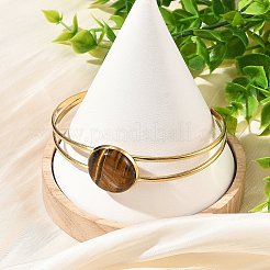 天然石ミックスのフラットラウンド型304ステンレススチール製カフバングル（女性用）  ゴールドカラー  内径：2.68x1.91インチ（6.8x4.85cm）&nbsp;BJEW-JB14352-01