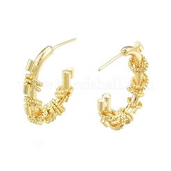ブラス リング ビーズ スタッド ピアス  女性用ハーフフープピアス  ニッケルフリー  18KGP本金メッキ  25x21.5x5.5mm  ピン：0.6mm&nbsp;EJEW-G322-16G