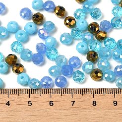 ガラスビーズ  多面カット  ロンデル  淡いターコイズ  6x5mm  穴：1mm  約280個/60g&nbsp;EGLA-A034-SM6mm-15