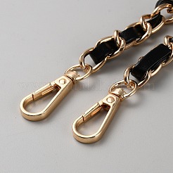 イミテーションレザーバッグハンドル  合金チェーンとスイベルクラスプ付き  ブラック  62.9x1.8cm&nbsp;DIY-WH0304-949B-03