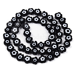 手作りナザールボンジュウランプワークビーズ連売り  花  ブラック  7~9.5x7~9x2.5~3mm  穴：1mm  約54個/連  16.14インチ（41cm）&nbsp;LAMP-N029-018-09