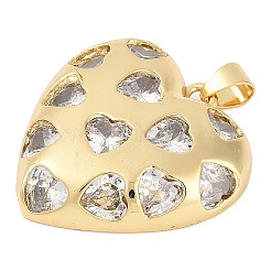 Rack Plating Heart Brass Micro Pave Clear Cubic Zirconia Pendants&nbsp;KK-P287-37G
