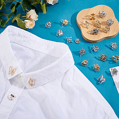 24Pcs 24 Styles Flower/Heart/Star/Butterfly/Leaf Allloy Anti-glare Lapel Pin Backs Brooches&nbsp;JEWB-PH0001-57