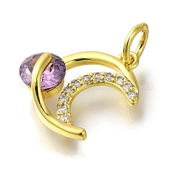 Moon Rack Plating Brass Micro Pave Cubic Zirconia Pendant&nbsp;KK-H485-33G-02