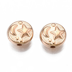 Absプラスチックビーズのめっき  月と星のフラットラウンド  ライトゴールド  9x4mm  穴：1.5mm&nbsp;X-KY-N007-81