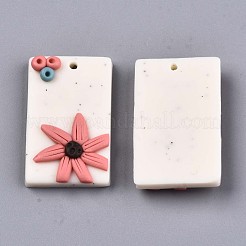 手作り樹脂粘土ペンダント  花の長方形  オールドレース＆ピンク  29x18x5.5mm  穴：1.6mm&nbsp;CLAY-N010-014