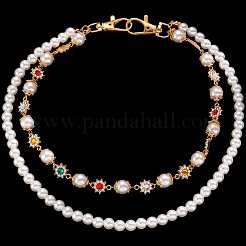 1Pc Plastic Imitation Pearl Round Beaded Alloy Rhinestone Link Chain Double Layered Chain Belts for Pants&nbsp;AJEW-CP0009-84