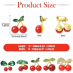 10個 5スタイル チェリー合金ラインストーンブローチピン 衣類 バックパック用  樹脂と  ミックスカラー  21~30x12~29mm  2個/スタイル&nbsp;JEWB-CJ0001-82