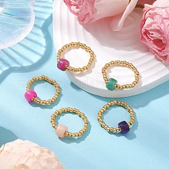 Natural White Jade & Glass Seed Beads Rings&nbsp;RJEW-JR00729