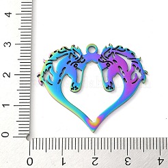 304ステンレスペンダント  馬のチャームが付いたハート  虹色  29x35x1.5mm  穴：2mm&nbsp;STAS-R116-10RC