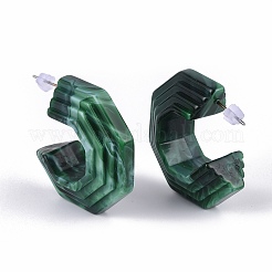 アクリルスタッドのピアス  ハーフフープピアス  304ステンレススチールスタッドピアス金具とプラスチック製イヤーナット付き  グリーン  37x36x13.5~14mm  ピン：0.7mm&nbsp;EJEW-JE03478-03