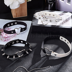 4Pcs 4 Styles Adjustable Gothic PU Leather Alloy Heart Spike Rivet Choker Necklaces for Women&nbsp;NJEW-CL0001-18