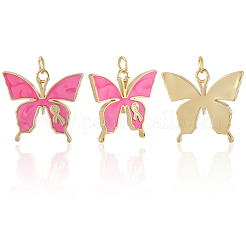7Pcs 7 Styles October Breast Cancer Pink Awareness Ribbon Brass Enamel Pendants&nbsp;KK-BBC0020-36