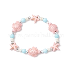 Dyed Synthetic Turquoise Beads & Natural Howlite Round Beads Stretch Bracelets for Women&nbsp;BJEW-JB11792-03