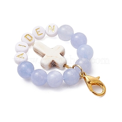 3Pcs Acrylic Letter & Natural Quartz & White Jade & Rose Quartz Beads Pendant Decorations&nbsp;HJEW-JM03014